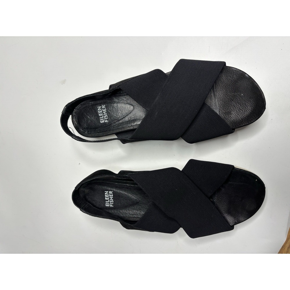 Eileen Fisher Womens Size 9 Shoes Black Elastic Strappy Chunky Platform Sandals
